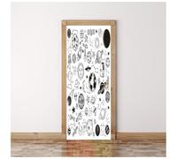 Stickers Porte 3D Trompe L'Oeil Mural - Éléments Cosmiques Dessinés À La Main En Noir Et Blanc Autocollant De Porte Papier Peint 90X200Cm Maison Salon Chambre Décoration Salle De Bain Cuisine Poste