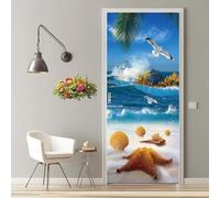 Stickers Porte 3D Trompe l'oeil Mural Étoile De Mer Mer Autocollants de Décoration pour Porte Sticker Mural Interieure Papier Peint Imperméable pour Salon Cuisine Chambre 90X200cm -MT2343