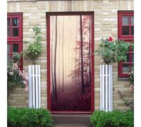Stickers Porte 3D Trompe L'Oeil Mural - Forêt De Brouillard Aux Feuilles Rouges Autocollant De Porte Papier Peint 77X200Cm Maison Salon Chambre Décoration Salle De Bain Cuisine Poster De Porte Stic