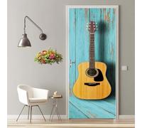 Stickers Porte 3D Trompe l'oeil Mural Guitare Instruments De Musique Autocollants de Décoration pour Porte Sticker Mural Interieure Papier Peint pour Salon Cuisine Chambre 77X200cm -MT2327