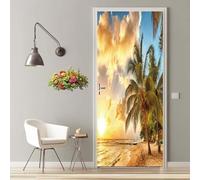 Stickers Porte 3D Trompe l'oeil Mural Mer Fleur D'Or Autocollants de Décoration pour Porte Sticker Mural Interieure Papier Peint Imperméable pour Salon Cuisine Chambre 90X200cm -MT2351