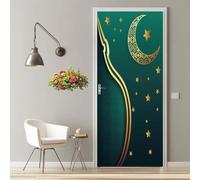 Stickers Porte 3D Trompe l'oeil Mural Or Étoile Et Lune Autocollants de Décoration pour Porte Sticker Mural Interieure Papier Peint Imperméable pour Salon Cuisine Chambre 90X200cm -MT2313