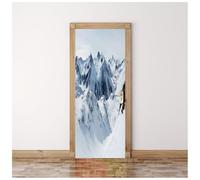 Stickers Porte 3D Trompe L'Oeil Mural - Paysage De Montagne Enneigé Bleu Et Blanc Autocollant De Porte Papier Peint 77X200Cm Maison Salon Chambre Décoration Salle De Bain Cuisine Poster De Porte St