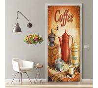 Stickers Porte 3D Trompe l'oeil Mural Pot À Café Vintage Autocollants de Décoration pour Porte Sticker Mural Interieure Papier Peint Imperméable pour Salon Cuisine Chambre 90X200cm -MT2339