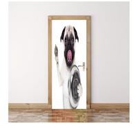 Stickers Porte 3D Trompe L'Oeil Mural - Un Carlin Mignon Qui Mendie De La Nourriture Autocollant De Porte Papier Peint 90X200Cm Maison Salon Chambre Décoration Salle De Bain Cuisine Poster De Porte