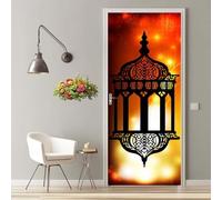 Stickers Porte 3D Trompe l'oeil Mural Vintage Lampe Autocollants de Décoration pour Porte Sticker Mural Interieure Papier Peint Imperméable pour Salon Cuisine Chambre 90X200cm -MT2305