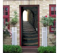 Stickers Porte 3D Trompe L'Oeil Tunnel D'Ombre Et De Lumière Mystérieux De L'Escalier En Pierre 77X200Cm Autocollant De Porte 3D Poster Papier Peint Auto-Adhésif Imperméable Pvc Muraux Pour Chambre