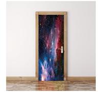 Stickers Porte 3D Univers Nébuleux De Rêve Rouge Noir Bleu 77X200Cm Papier Peint Poster De Porte Trompe L'Oeil Pour Maison Décoration Salon Chambre Autocollant Muraux Imperméable Stickers Amovibles