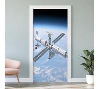 Stickers Porte 3D Vaisseau Spatial, Voyage Spatial Autocollant Porte Poster Espace Aérospatial Trompe L'oeil Mural Sticker Muraux PVC Auto-Adhésif Intérieure Décoratif 93x205 cm U4s195