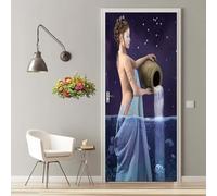 Stickers Porte 77X200 cm Trompe l'oeil Effect 3D Belle Femme Étoile Autocollant Poster Porte Adhésif Imperméable Stickers Muraux Pour Salon Chambre Décoration de la Maison -MT2264