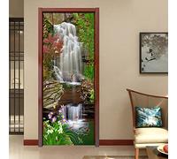 Stickers Porte 77X200Cm 3D Trompe L'Oeil Paysage De Cascade Bois Autocollant De Porte Wall Mural Poster De Porte Amovible Adhésif Papier Peint Salon Chambre Salle De Bain Décoration