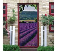 Stickers Porte 77X200Cm 3D Trompe L'Oeil Photographie De Paysage De Lavande Autocollant De Porte Wall Mural Poster De Porte Amovible Adhésif Papier Peint Salon Chambre Salle De Bain Décoration