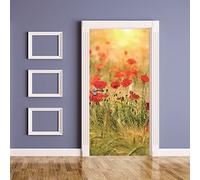 Stickers Porte 77X200Cm Coquelicot Autocollants De Décoration Pour Porte 2Pcs Chambre Sticker Porte,Porte Autocollant En Pvc Auto-Adhésifs,Décoration Murale, Polyvinyle