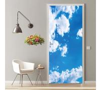 Stickers Porte 90X200cm Trompe l'oeil Effect 3D Ciel Bleu Nuages Blancs Autocollant Poster Porte Adhésif Imperméable Stickers Muraux Pour Salon Chambre Décoration de la Maison -MT2270