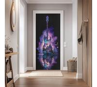 Stickers Porte 95x210cm Guitare Électrique Sticker Porte Trompe L'oeil Effet 3D Château De La Forêt Papier Peint Mural Interieure Auto-adhésif Amovibles Imperméable Autocollant