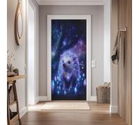 Stickers Porte 95x210cm Hérisson Animal Sticker Porte Trompe L'oeil Effet 3D Forêt Étoilée Cristal Papier Peint Mural Interieure Auto-adhésif Amovibles Imperméable Autocollant