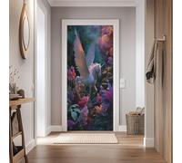 Stickers Porte 95x210cm Licorne Ailée Sticker Porte Trompe L'oeil Effet 3D Forêt Enchantée Papier Peint Mural Interieure Auto-adhésif Amovibles Imperméable Autocollant