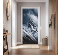 Stickers Porte 95x210cm Paysage De Montagne Enneigée Sticker Porte Trompe L'oeil Effet 3D Sommet De La Montagne Papier Peint Mural Interieure Auto-adhésif Amovibles Imperméable Autocollant