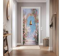 Stickers Porte 95x215cm Arche De Rose Sticker Porte Trompe L'oeil Effet 3D Paysage De Ciel Papier Peint Mural Interieure Auto-adhésif Amovibles Imperméable Autocollant