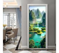 Stickers Porte 95X215Cm Eau Du Lac Vert Autocollants De Décoration Pour Porte 2Pcs Chambre Sticker Porte,Porte Autocollant En Pvc Auto-Adhésifs,Décoration Murale, Polyvinyle