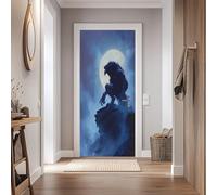 Stickers Porte 95x215cm Loup Sticker Porte Trompe L'oeil Effet 3D Loup-Garou Pleine Lune Papier Peint Mural Interieure Auto-adhésif Amovibles Imperméable Autocollant