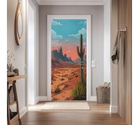 Stickers Porte 95x215cm Paysage Désertique Sticker Porte Trompe L'oeil Effet 3D Cactus Du Désert Papier Peint Mural Interieure Auto-adhésif Amovibles Imperméable Autocollant