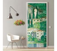 Stickers Porte 95X215cm Trompe l'oeil Effect 3D Peinture À L'Huile Vert Autocollant Poster Porte Adhésif Imperméable Stickers Muraux Pour Salon Chambre Décoration de la Maison -MT2490