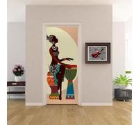 Stickers Porte Afrique Sticker Porte Trompe l'oeil Musique Papier Peint Auto Adhésif, PVC Imperméable Poster Autocollants pour Salon Cuisine Chambre Salle de Bain 90 x 210 cm D320