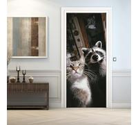 Stickers Porte Animaux Autocollant 83x205, Chat Ours Papier Peint Adhesif Pour Porte Chambre Salle De Bain Cuisine, Animaux Decoratif Mural