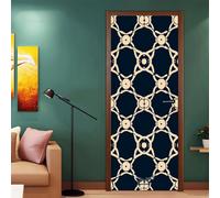 Stickers Porte Beige Géométrique Noir Stickers Porte Placard Chambre PVC Imperméable Facile à Appliquer et Durable Décoller et Coller Stikers Murals (88x200 cm)