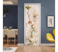 Stickers Porte Blanc Sticker Porte Trompe l'oeil Fleurs Blanches Papier Peint Auto Adhésif, PVC Imperméable Poster Autocollants pour Salon Cuisine Chambre Salle de Bain 77 x 200 cm E898