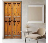 Stickers Porte Bois Rustique Sticker Porte Trompe L'oeil Motif Géométrique 3D Poster Mural Papier Peint Auto Adhésif Autocollants de Décoration 95x215 cm A-3224