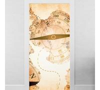 Stickers Porte Boussole Sticker Porte Trompe l'oeil Carte Du Monde Papier Peint Auto Adhésif, PVC Imperméable Poster Autocollants pour Salon Cuisine Chambre Salle de Bain 77 x 200 cm D1626