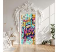 Stickers Porte Brique Graffiti Rétro, Sticker Mural Porte Pierre Pop Art Colorés, Autocollant Décoration Amovible PVC, Papier Peint Porte pour Salon Chambre 86 x 200 cm