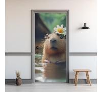 Stickers Porte Capybara Sticker Porte Trompe L'oeil Animal 3D Poster Mural Papier Peint Auto Adhésif Autocollants de Décoration pour Porte 85x200 cm A-2484
