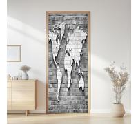 Stickers Porte Carte du Monde Sticker Porte Trompe L'oeil Effet Brique Grise 3D Poster Mural Papier Peint Auto Adhésif Autocollants de Décoration 90x210 cm A-4071