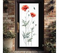 Stickers Porte Chambre Aquarelle Fleur de Pavot Effet 3D, Papier Peint Porte Botanique Fleur Auto-Adhésif Sans Bulle, Décoration Murale Simple Branche Amovible sans Résidus, 95x210cm