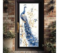 Stickers Porte Chambre Floral Paon Effet 3D, Papier Peint Porte Art Branche Dorée Auto-Adhésif Sans Bulle, Décoration Murale Vintage Baies Amovible sans Résidus, 95x210cm