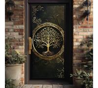 Stickers Porte Chambre Mythologie Arbre Effet 3D, Papier Peint Porte Magique Or Auto-Adhésif Sans Bulle, Décoration Murale Celtique Branche Amovible sans Résidus, 95x210cm