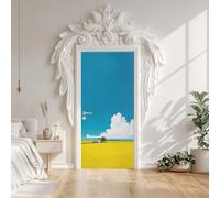Stickers Porte Champ de Blé, Sticker Mural Porte Paysage Rural Illustration, Autocollant Décoration Auto-adhésif Amovible PVC, Papier Peint Porte pour Salon Chambre 80 x 210 cm