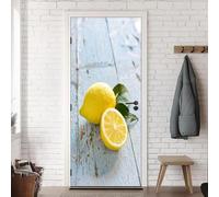 Stickers Porte Citrons Sticker Porte Trompe L'oeil Bois Bleu 3D Poster Mural Papier Peint Auto Adhésif Autocollants de Décoration pour Porte 80x210 cm A-1315