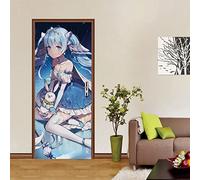 stickers porte de douche Dessin animé et fille Sticker De Porte Trompe l'oeil Effet 3D Intérieure Papier Peint Peintures Imperméable Amovible Autocollants L77 x H200cm