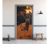Stickers Porte Élan Sticker Porte Trompe L'oeil Cerf 3D Poster Mural Papier Peint Auto Adhésif Autocollants de Décoration 85x200 cm A-5437