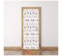Stickers Porte Éléments Parisiens Mignons Blancs Et Marron 95X215Cm 3D Trompe L'Oeil Autocollant De Porte Wall Mural Poster De Porte Amovible Adhésif Papier Peint Salon Chambre Salle De Bain Décora