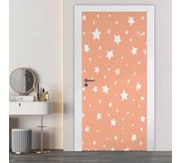 Stickers Porte Étoiles Oranges Poster Porte Trompe L'oeil, Effect 3D Étoile À Cinq Branches Autocollant, Auto-Adhésif Papier Peint Mural Chambre Salon Mur Décoration Art Sticker 95x215 cm m.2719