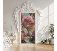 Stickers Porte Fantastique Forêt Arbre, Sticker Mural Porte Conte De Fées Cheval, Autocollant Décoration Auto-adhésif Amovible PVC, Papier Peint Porte pour Salon Chambre 63 x 205 cm