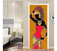 Stickers Porte Femme Sticker Porte Trompe l'oeil Afrique Papier Peint Auto Adhésif, PVC Imperméable Poster Autocollants pour Salon Cuisine Chambre Salle de Bain 77 x 200 cm D1185
