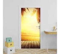 Stickers Porte Feuilles Tropicales Dorées Stickers Porte Placard Pvc Autocollant Habillage Porte Interieure Auto Adhésif Papier Peint Imperméable Facile à enlever 95x215cm