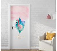 Stickers Porte Flamingo Feuilles Roses Stickers Porte Placard Pvc Autocollant Habillage Porte Interieure Auto Adhésif Papier Peint Imperméable Facile à enlever 77x200cm
