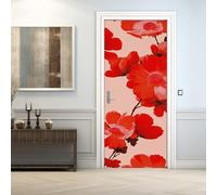 Stickers Porte Fleur De Cerisier Autocollant 83x205, Rose Rouge Fleurs Papier Peint Adhesif Pour Porte Chambre Salle De Bain Cuisine, Fleur De Cerisier Decoratif Mural,(ST2329)